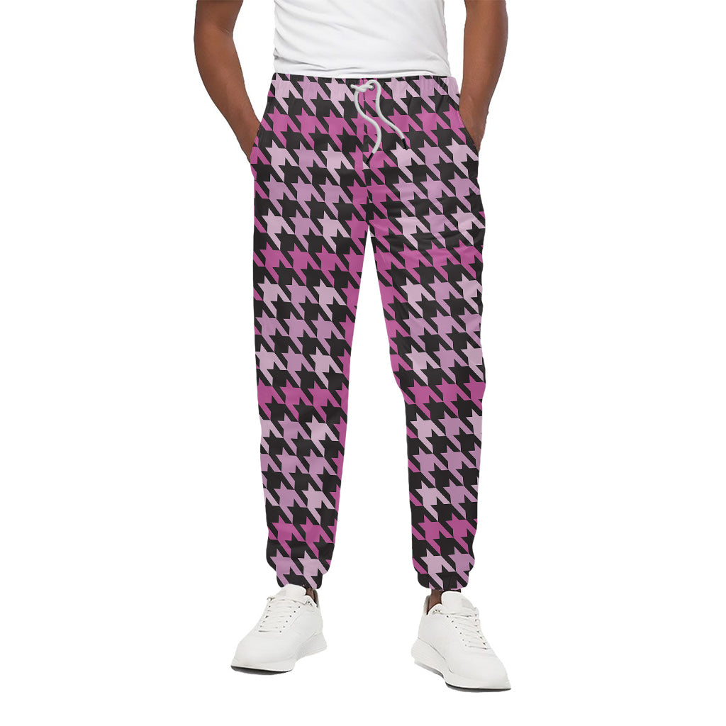 Pink Houndstooth Pattern Print Cotton Pants