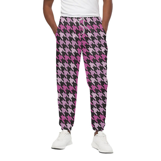Pink Houndstooth Pattern Print Cotton Pants