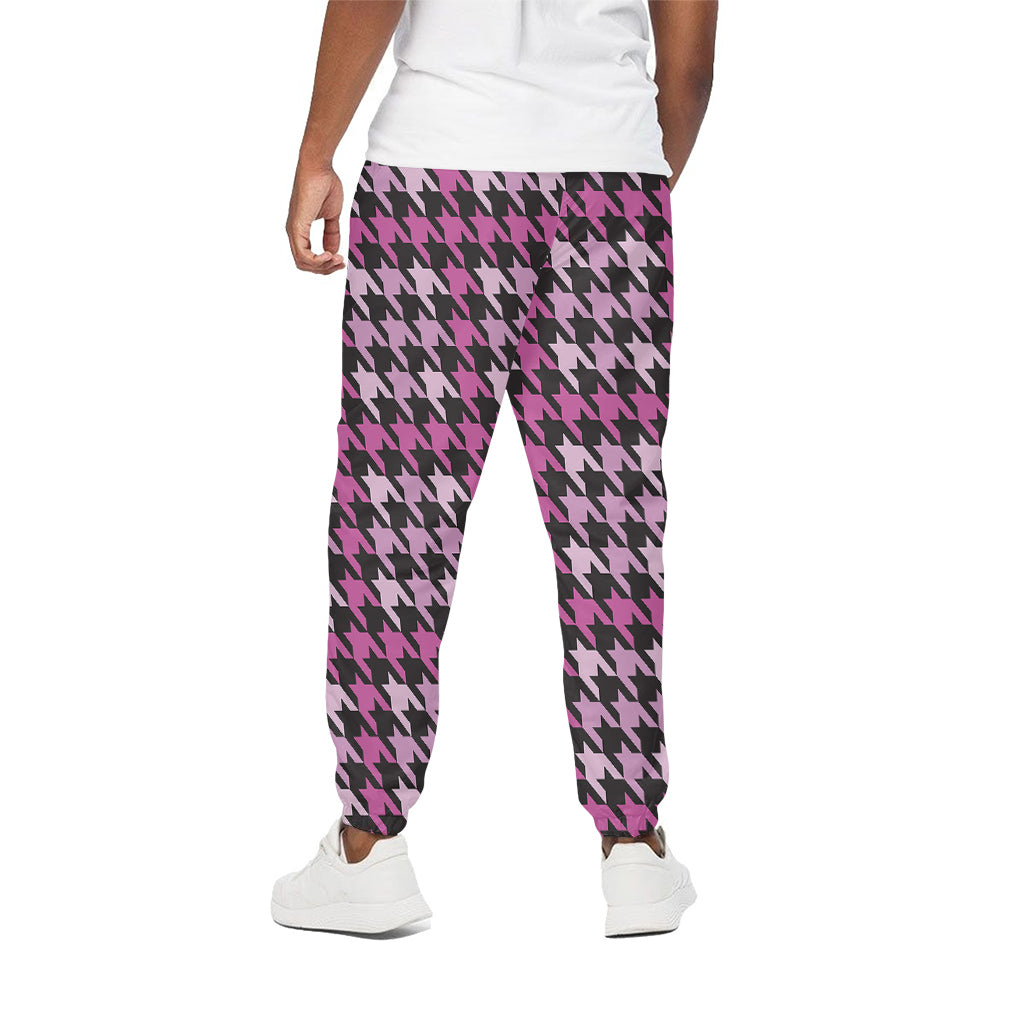 Pink Houndstooth Pattern Print Cotton Pants