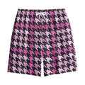Pink Houndstooth Pattern Print Cotton Shorts