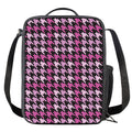 Pink Houndstooth Pattern Print Crossbody Lunch Bag