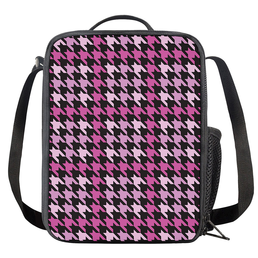Pink Houndstooth Pattern Print Crossbody Lunch Bag