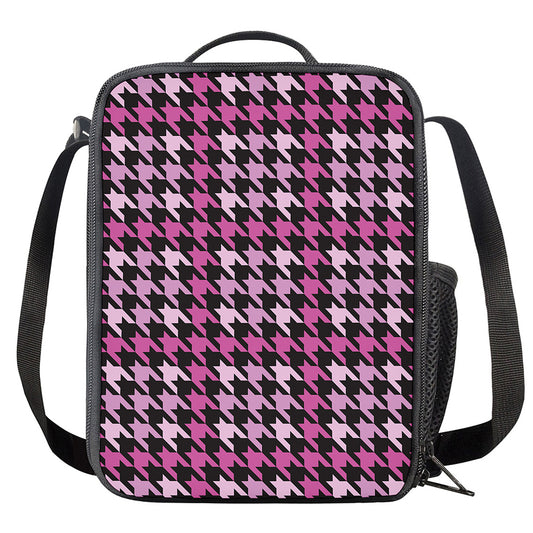 Pink Houndstooth Pattern Print Crossbody Lunch Bag