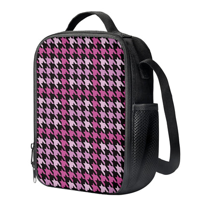 Pink Houndstooth Pattern Print Crossbody Lunch Bag