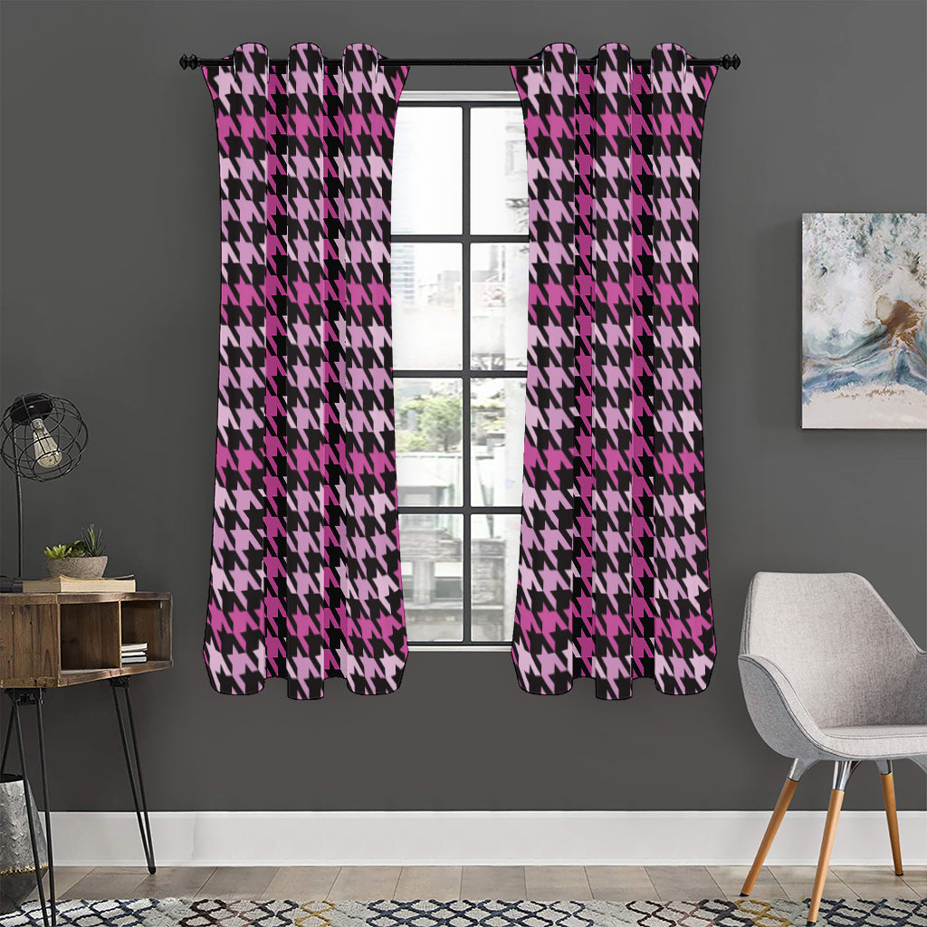 Pink Houndstooth Pattern Print Curtain