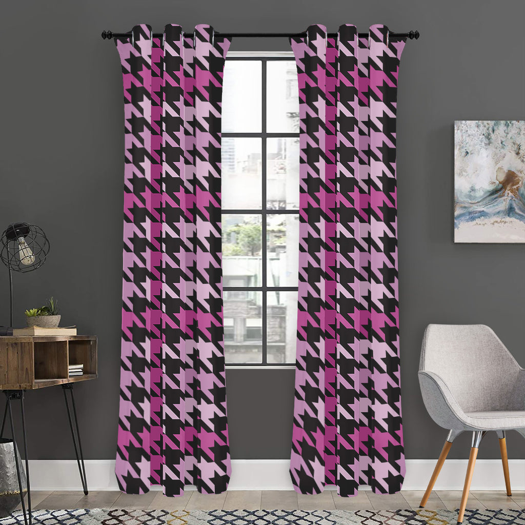 Pink Houndstooth Pattern Print Curtain