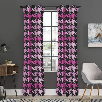 Pink Houndstooth Pattern Print Curtain