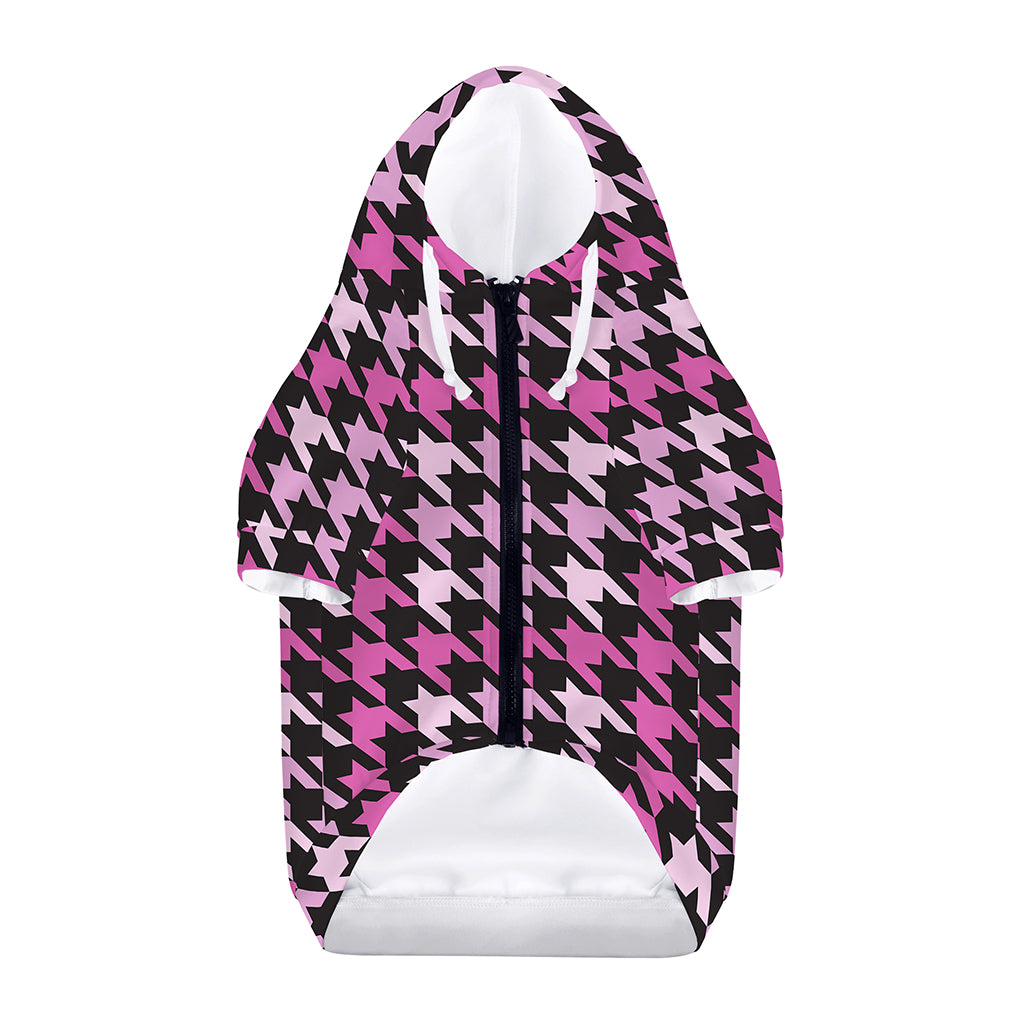 Pink Houndstooth Pattern Print Dog Zip Up Hoodie