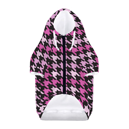 Pink Houndstooth Pattern Print Dog Zip Up Hoodie