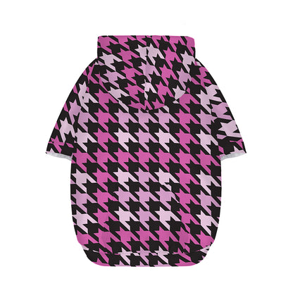 Pink Houndstooth Pattern Print Dog Zip Up Hoodie