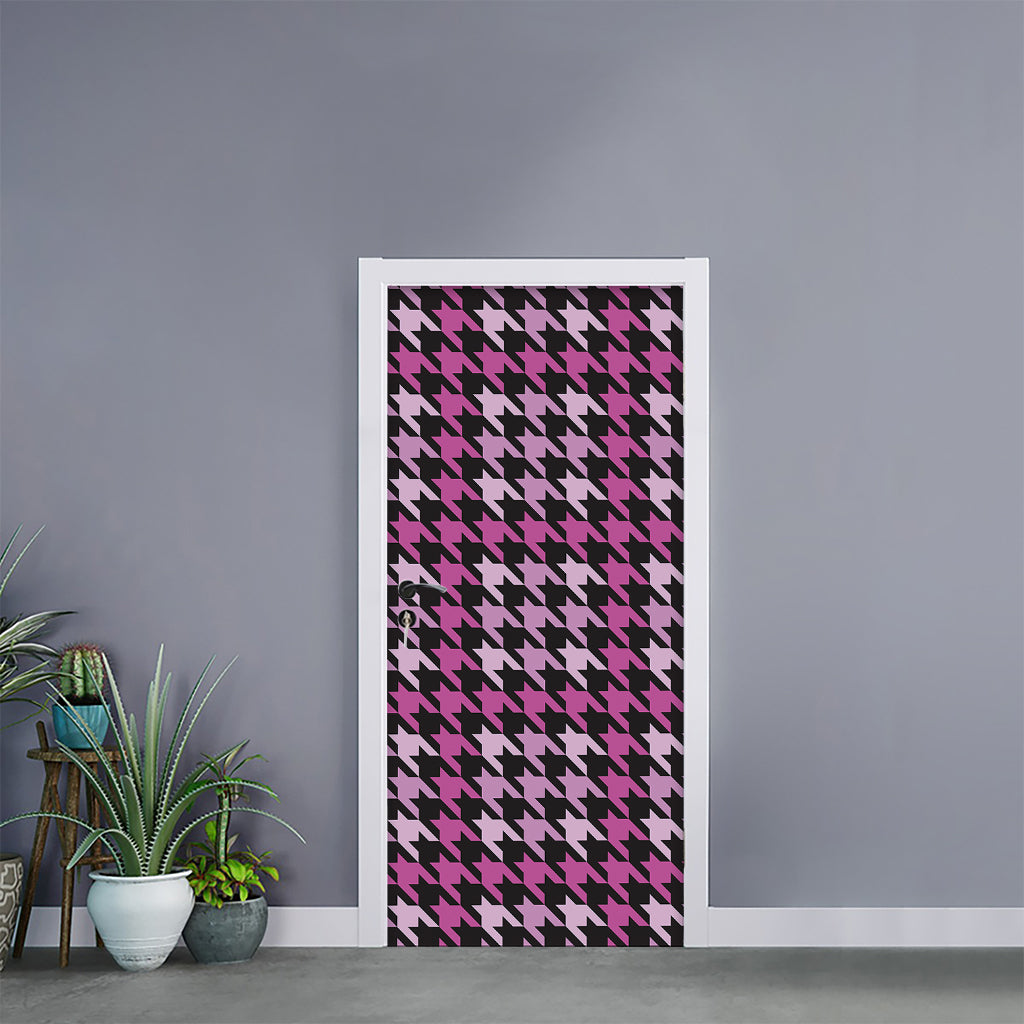 Pink Houndstooth Pattern Print Door Sticker