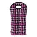 Pink Houndstooth Pattern Print Double Neoprene Wine Tote