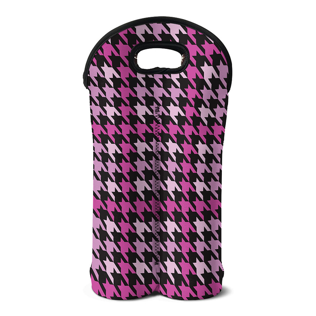Pink Houndstooth Pattern Print Double Neoprene Wine Tote