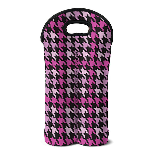 Pink Houndstooth Pattern Print Double Neoprene Wine Tote