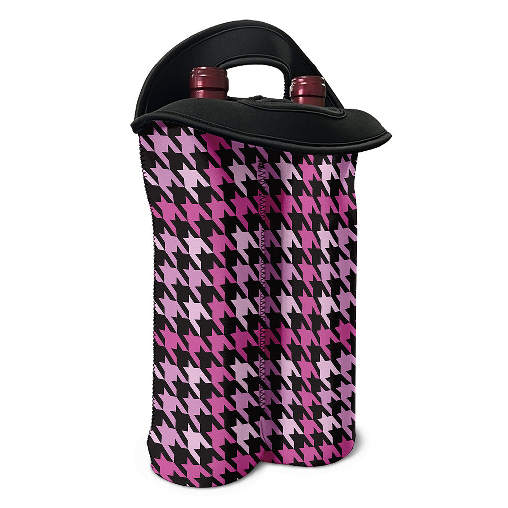 Pink Houndstooth Pattern Print Double Neoprene Wine Tote