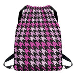 Pink Houndstooth Pattern Print Drawstring Backpack