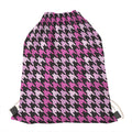 Pink Houndstooth Pattern Print Drawstring Bag