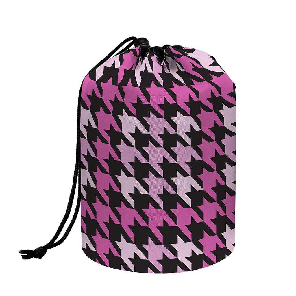 Pink Houndstooth Pattern Print Drawstring Makeup Bag