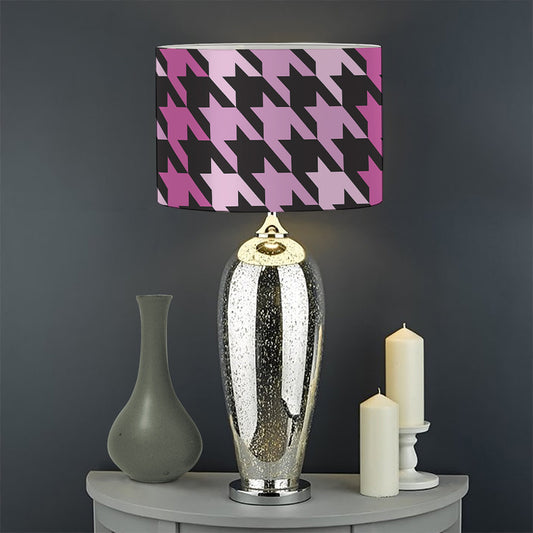 Pink Houndstooth Pattern Print Drum Lamp Shade