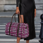 Pink Houndstooth Pattern Print Duffle Bag
