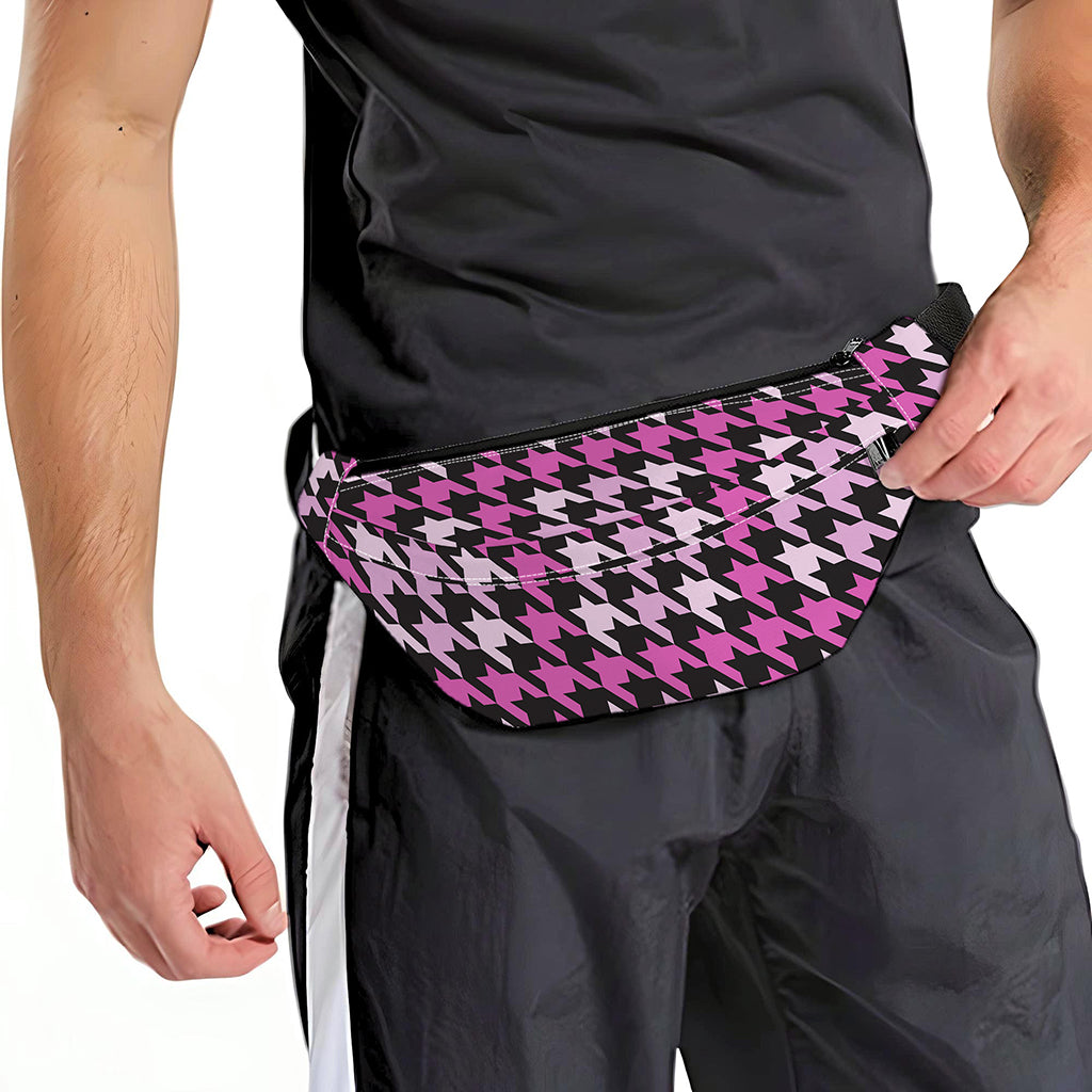 Pink Houndstooth Pattern Print Fanny Pack