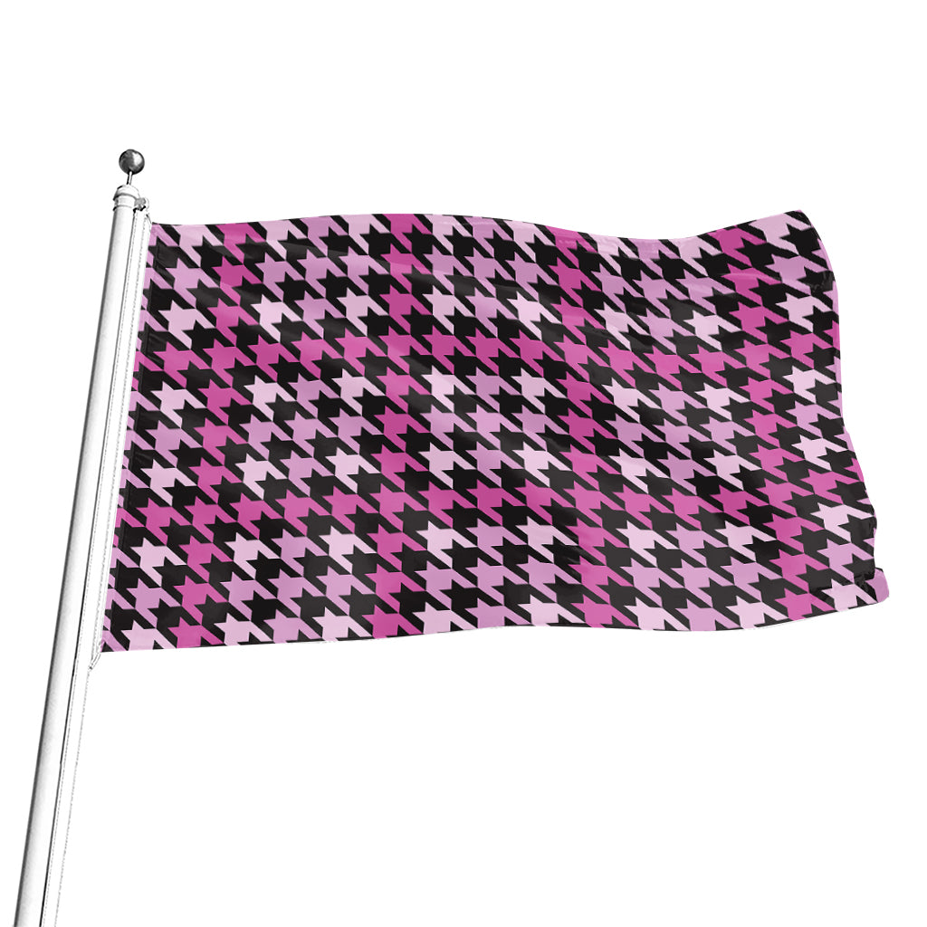 Pink Houndstooth Pattern Print Flag