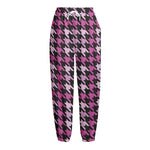 Pink Houndstooth Pattern Print Fleece Lined Knit Pants