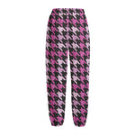 Pink Houndstooth Pattern Print Fleece Lined Knit Pants