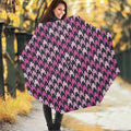 Pink Houndstooth Pattern Print Foldable Umbrella