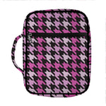 Pink Houndstooth Pattern Print Front Pocket Bible Bag