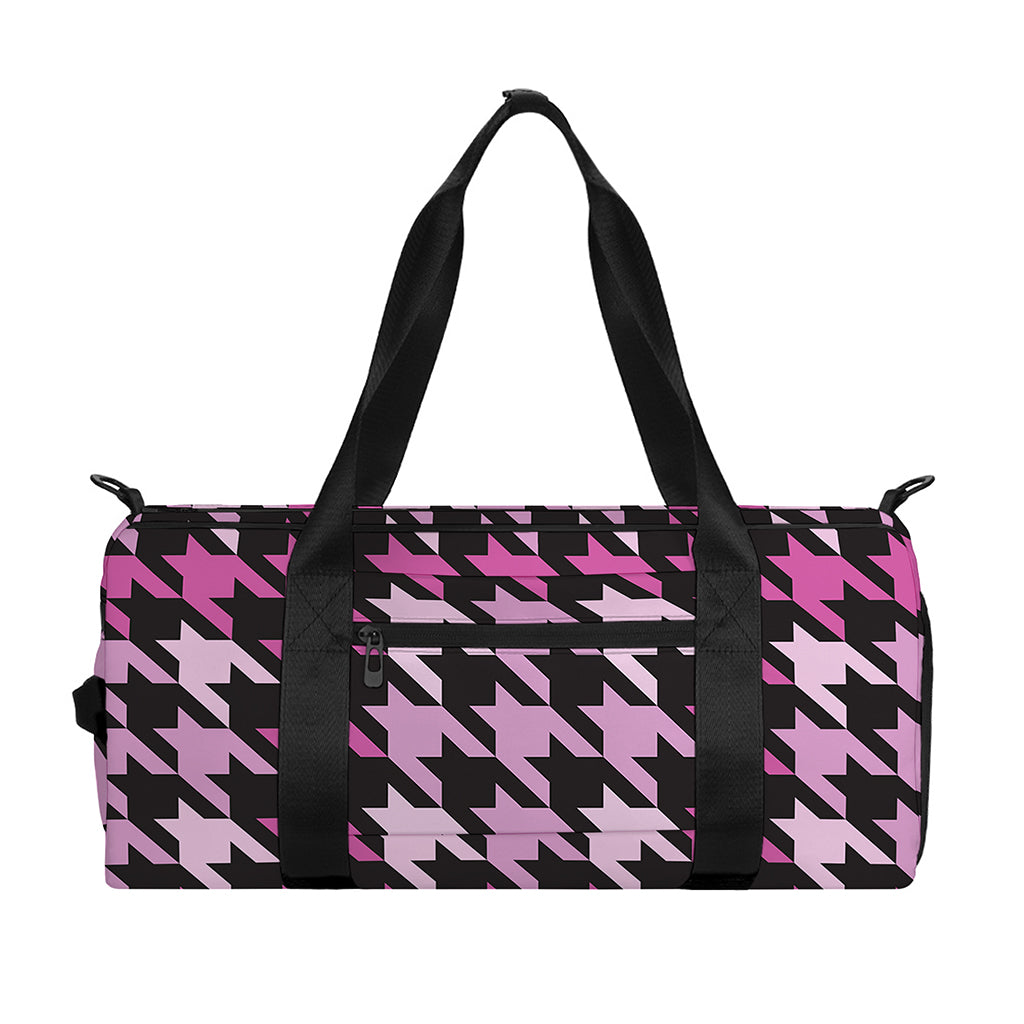 Pink Houndstooth Pattern Print Gym Bag