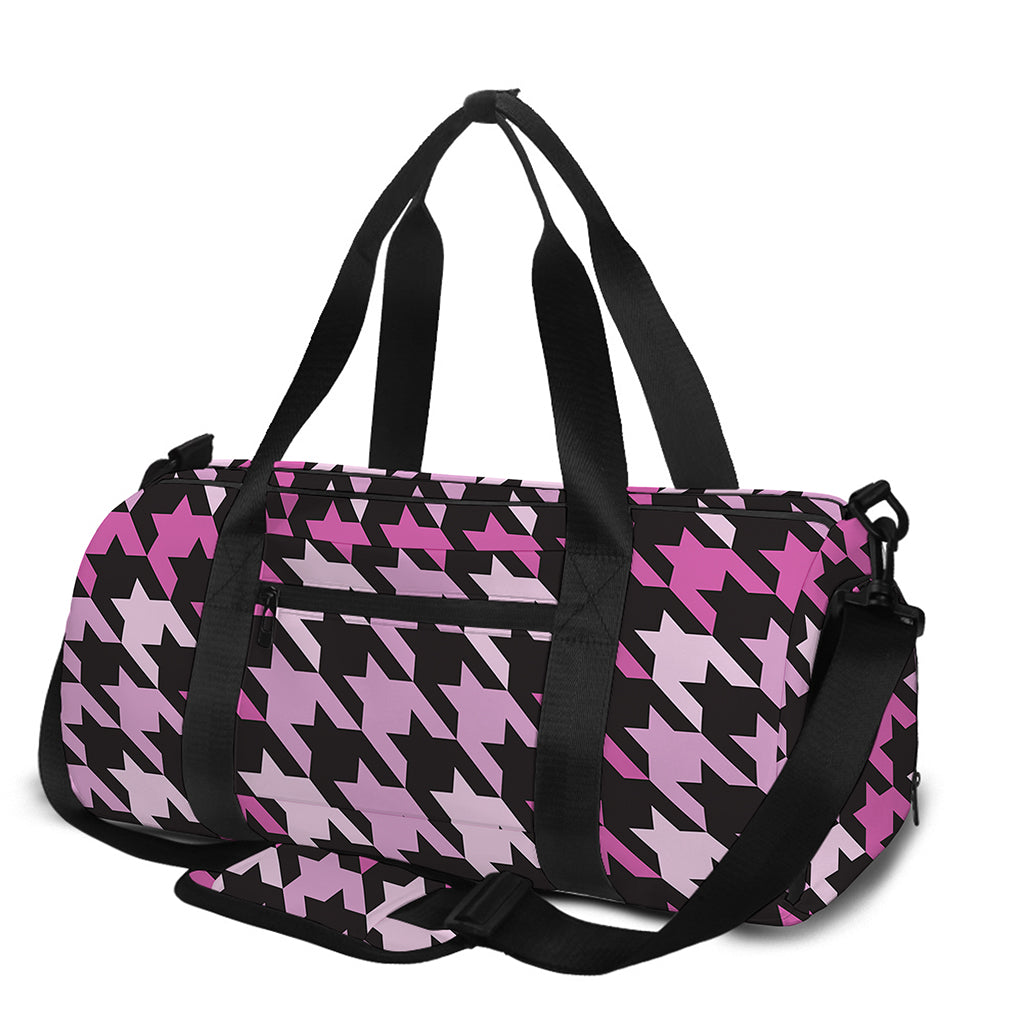 Pink Houndstooth Pattern Print Gym Bag