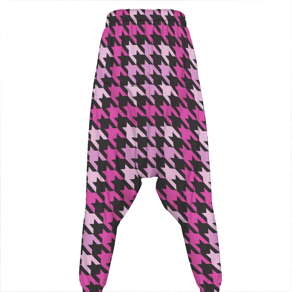 Pink Houndstooth Pattern Print Hammer Pants