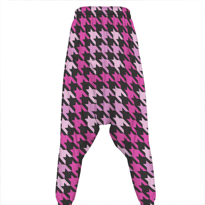 Pink Houndstooth Pattern Print Hammer Pants
