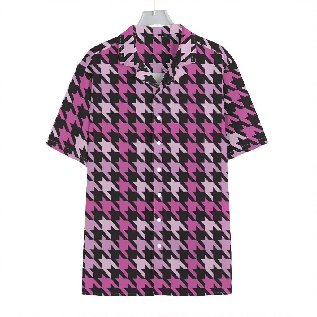 Pink Houndstooth Pattern Print Hawaiian Shirt