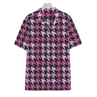 Pink Houndstooth Pattern Print Hawaiian Shirt