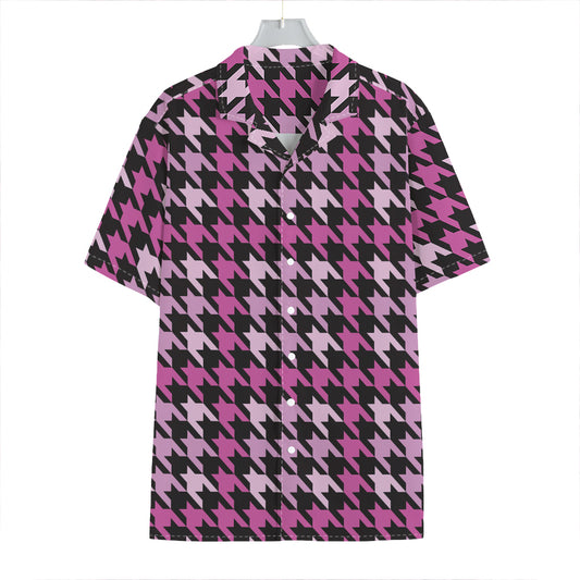 Pink Houndstooth Pattern Print Hawaiian Shirt