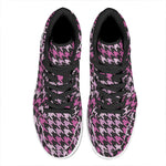 Pink Houndstooth Pattern Print High Top Leather Sneakers