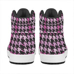Pink Houndstooth Pattern Print High Top Leather Sneakers