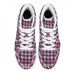 Pink Houndstooth Pattern Print High Top Leather Sneakers