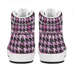 Pink Houndstooth Pattern Print High Top Leather Sneakers