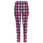 Pink Houndstooth Pattern Print High-Waisted Pocket Leggings