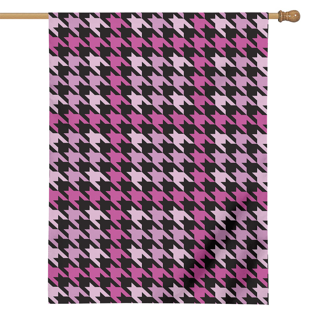 Pink Houndstooth Pattern Print House Flag