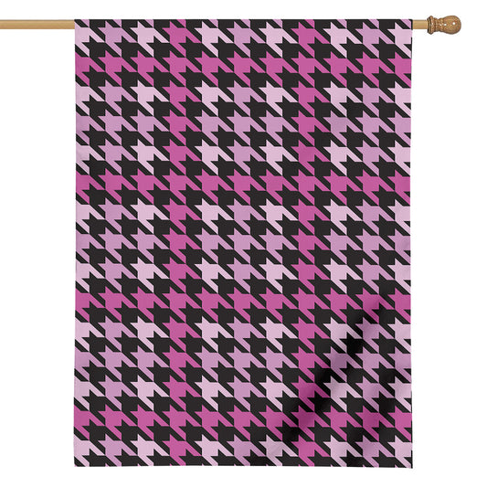 Pink Houndstooth Pattern Print House Flag