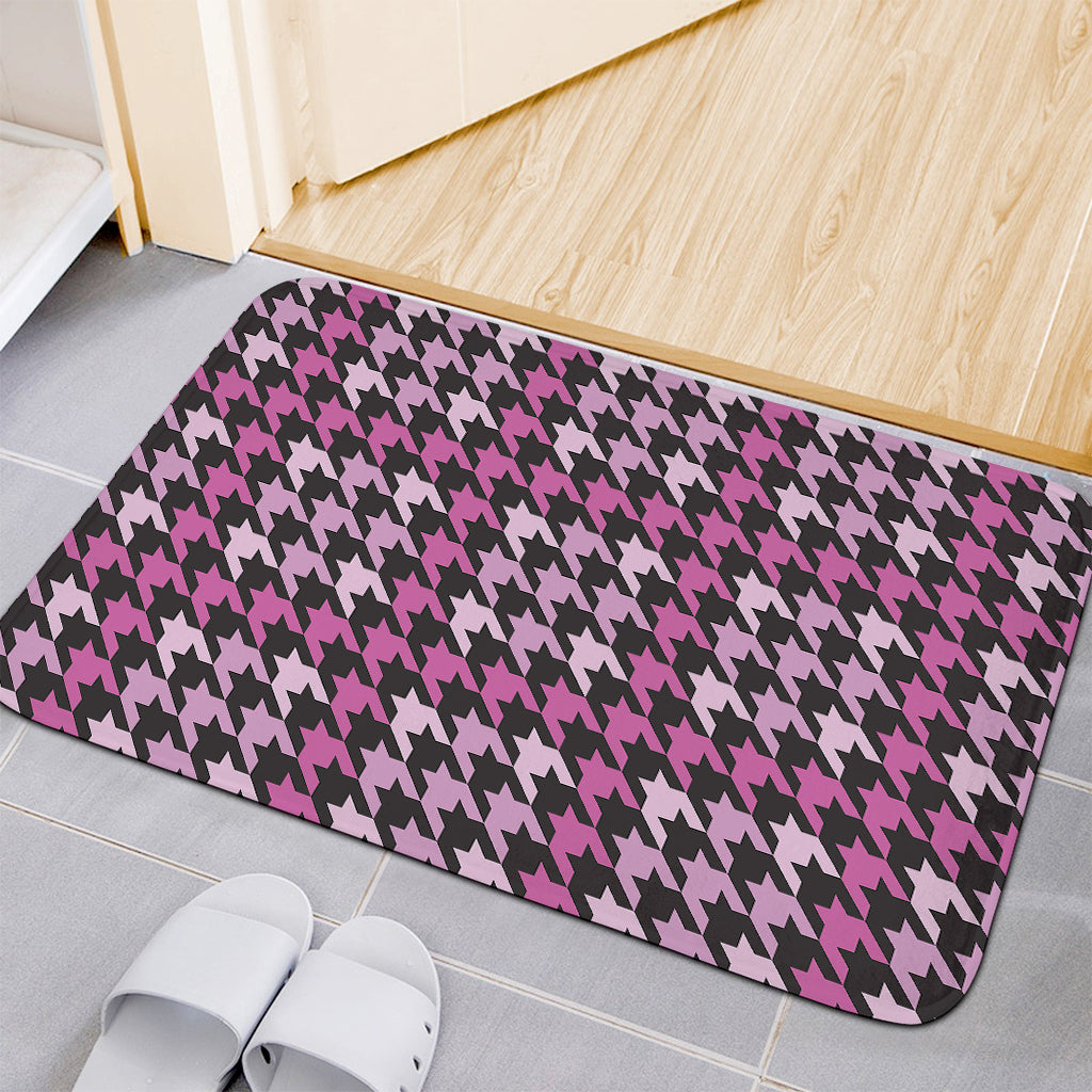 Pink Houndstooth Pattern Print Indoor Door Mat