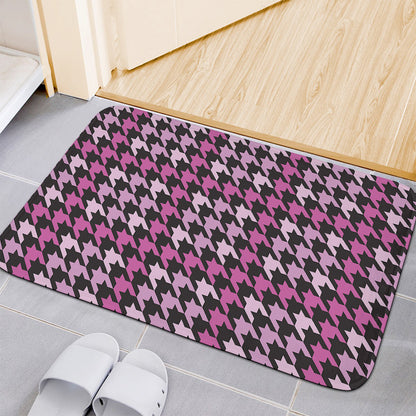 Pink Houndstooth Pattern Print Indoor Door Mat