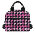 Pink Houndstooth Pattern Print Insulated Lunch Bag