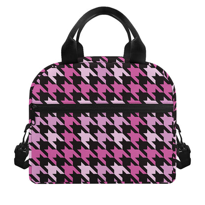 Pink Houndstooth Pattern Print Insulated Lunch Bag