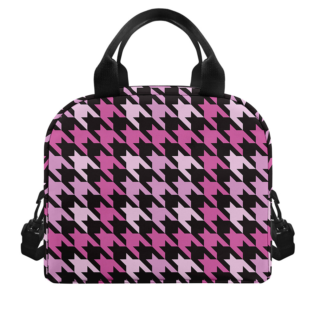 Pink Houndstooth Pattern Print Insulated Lunch Bag