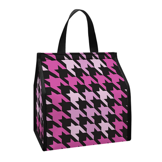 Pink Houndstooth Pattern Print Insulated Lunch Tote